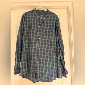 Vineyard Vines Navy and Teal Plaid Shirt